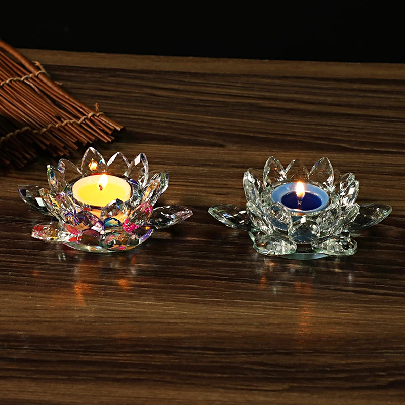 زخرفة المنزل كريستال لوتس حوامل شموع التماثيل واضحة ديكور الحفلات Tealight الشمعدان الزجاج هدية حامل مصباح شاي بالأعشاب المزهرة #1