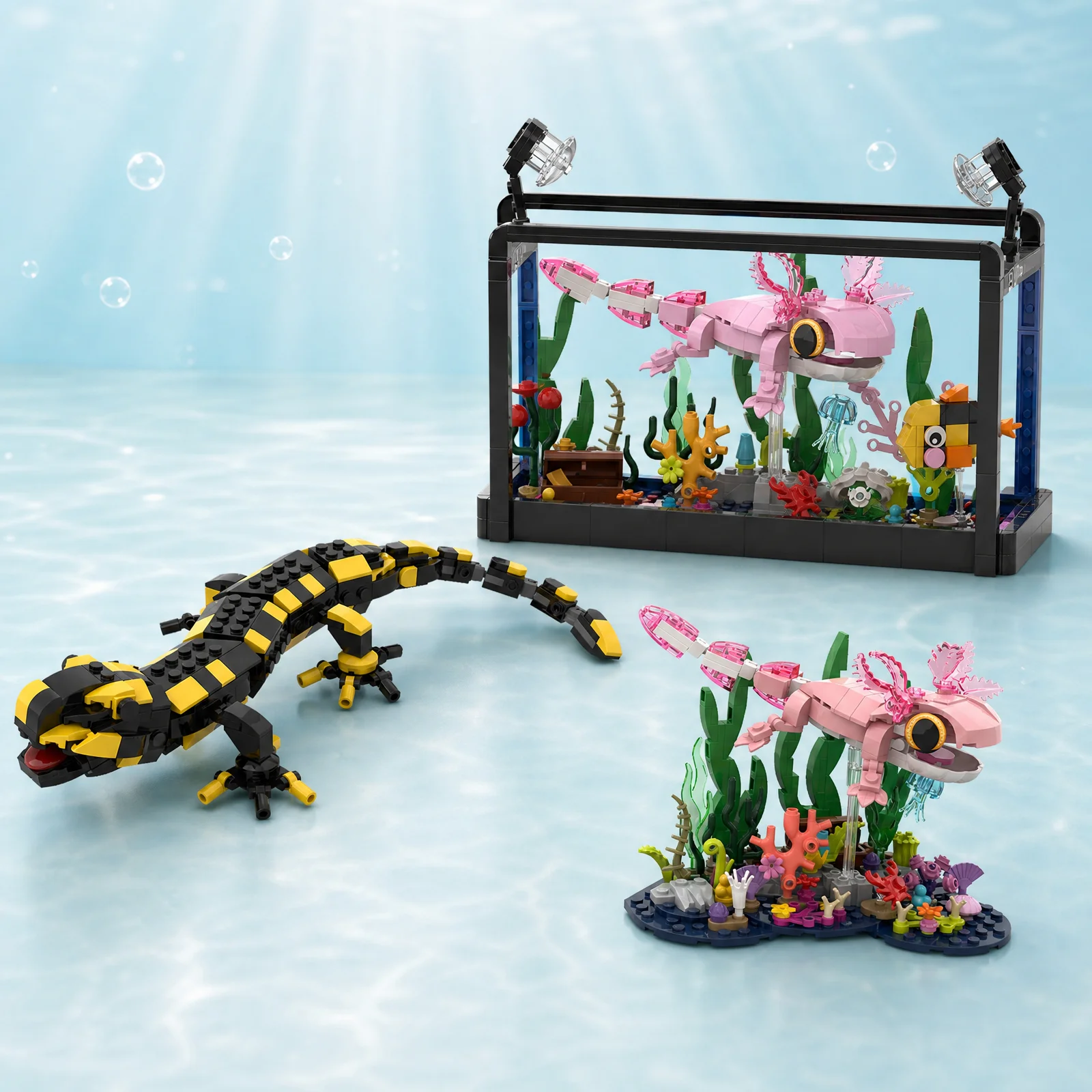 MOC Reptiles Model Building Blocks Lighting Fish Tank Reptiles Creative Salamander Model Home Office Ornaments Holiday Gifts Toy