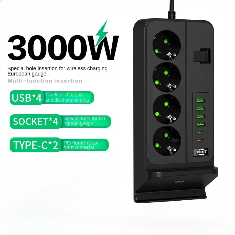 

Высокая мощность 3000 Вт с USB-полоском питания, гнездо для беспроводной зарядки немецкого стандарта, розетка в русском и европейском стиле с платой переключателя
