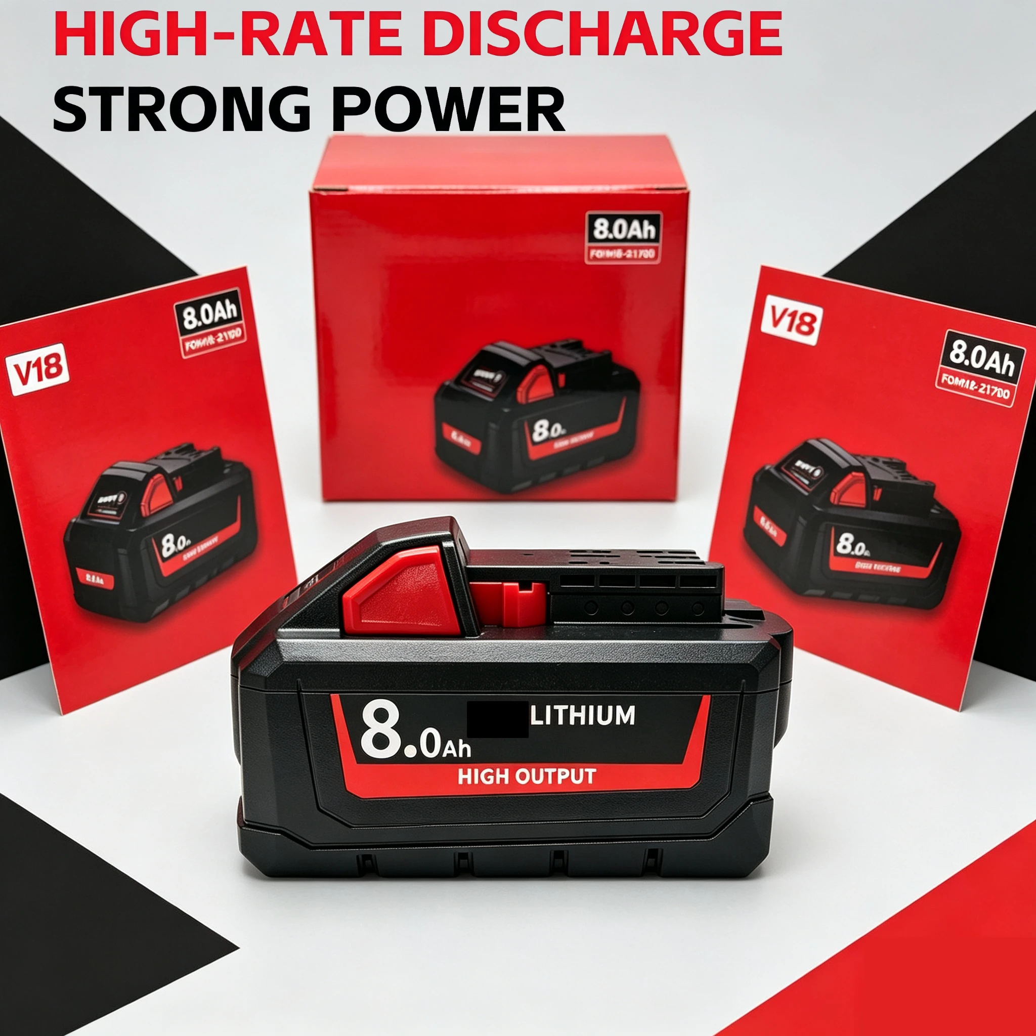 FOR Milwaukee M18 18V 8.0Ah Lithium Battery M18B6,Dustproof Efficient Work for Fully Compatible with 48-11-1860 Series Batteries