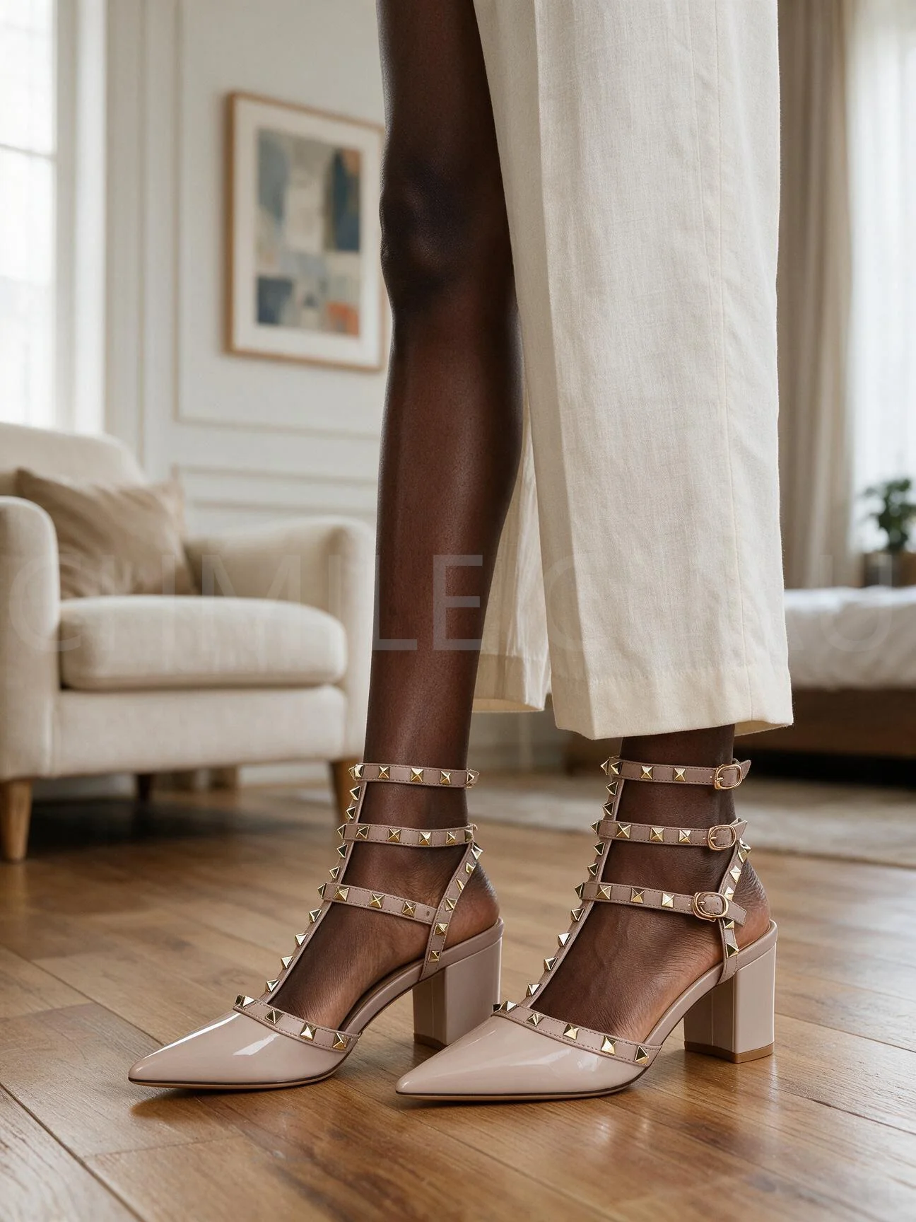 【Measure Your Feet Length Before Order】Rivets Ankle Strap Luxury Designer Women Elegant Sandals Block High Heels Shoes 94-CHC-33