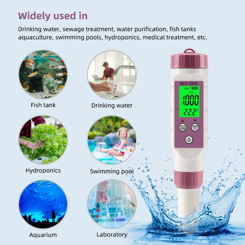 7 in 1 PH Meter Temp ORP Salinity TDS meter for Water Quality Tester with 0-14 Measurement Range Suitable Aquarium Swimming Pool