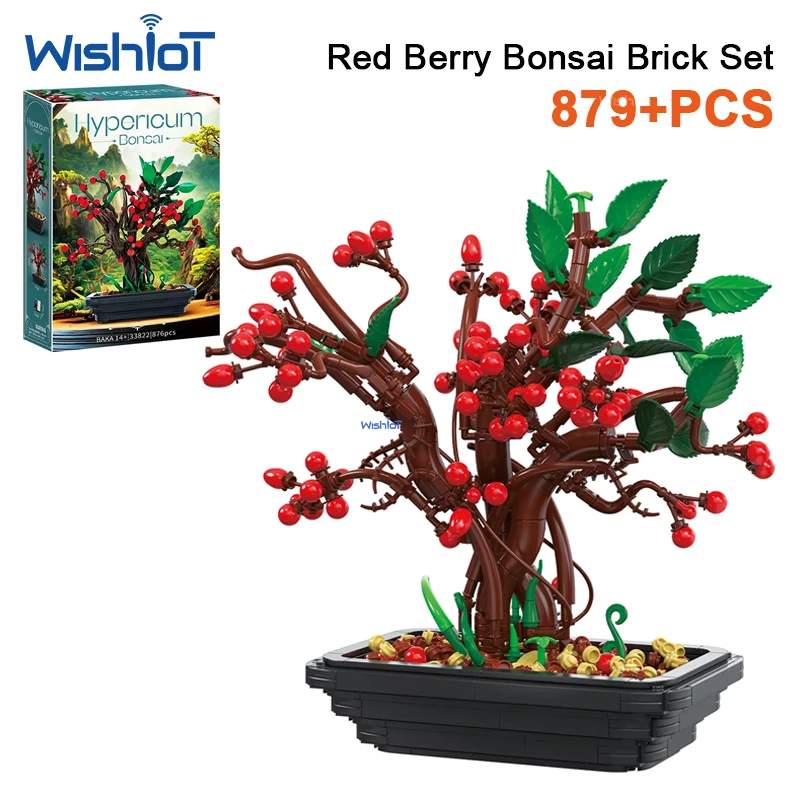 

879PCS Hypericum Bonsai Building Blocks Set DIY Potted Plant Model Educational STEM Toy Desktop Decor For Kid Girl Summer Gifts