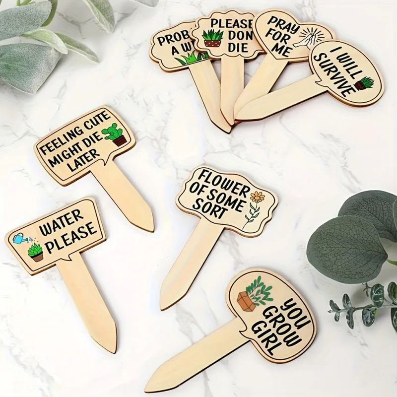 15pcs, Funny Wooden Plant Markers For Succulent Flowers Greenery Plants Tags 15-Pack Waterproof Wood Plant Labels Outdoor Indoor