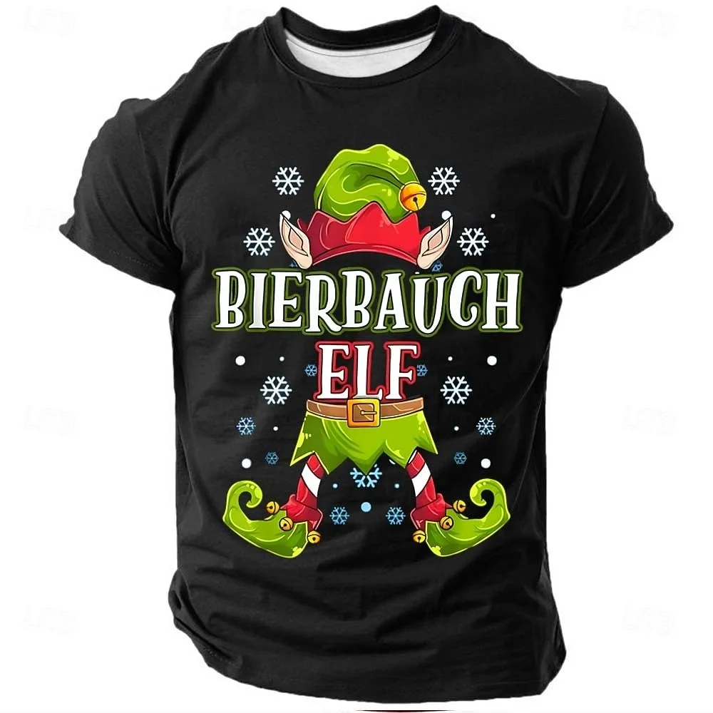 

Festive Elf Graphic 3D Print T-Shirt for men Casual Round Neck Christmas Themed Short Sleeve Top Fashion Statement Casual Shirt