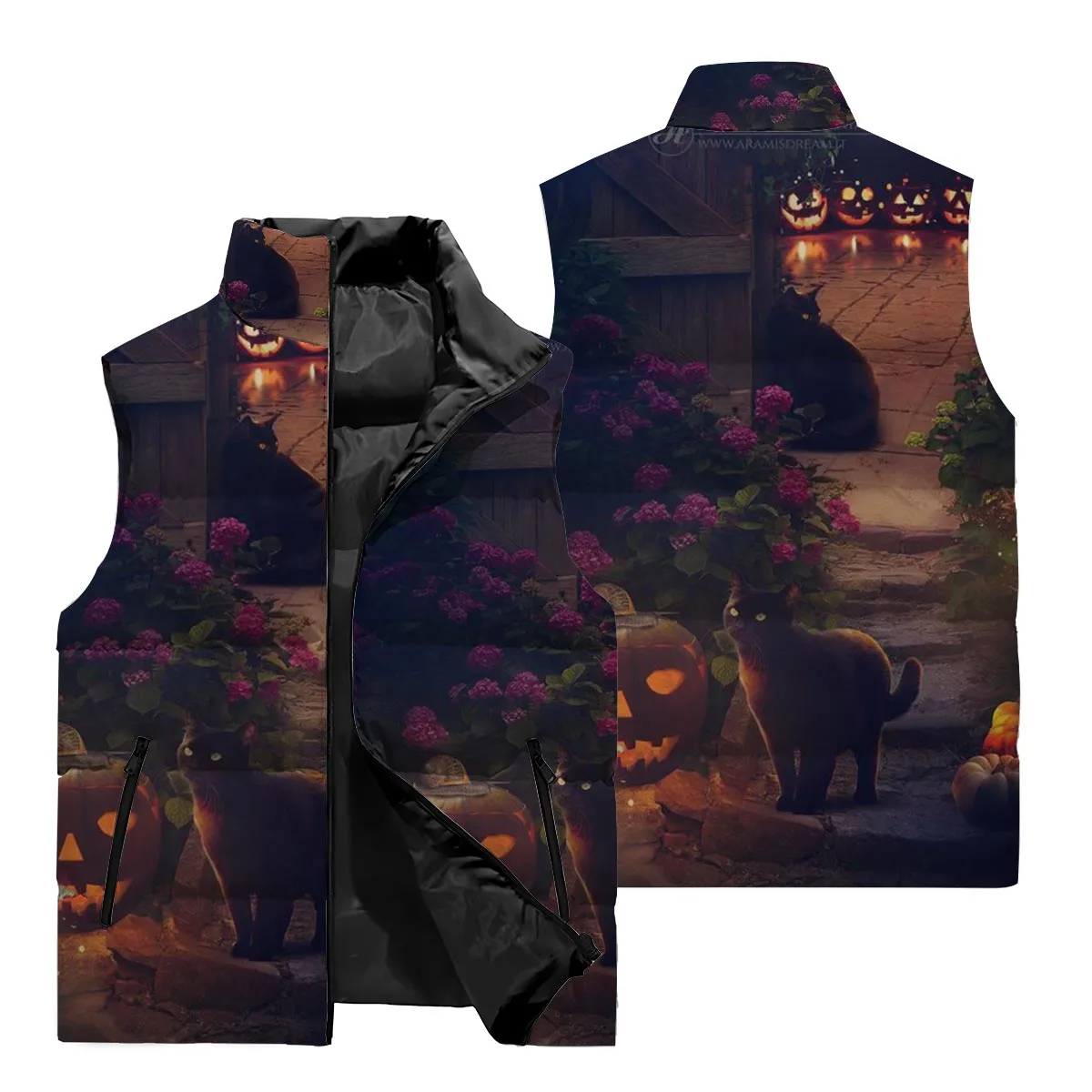 2024 Winter Trend Outfit Scary Skull Spider Vest Warm Sleeveless Coat Zipper Casual Printed Vest Winter Windproof Jacket