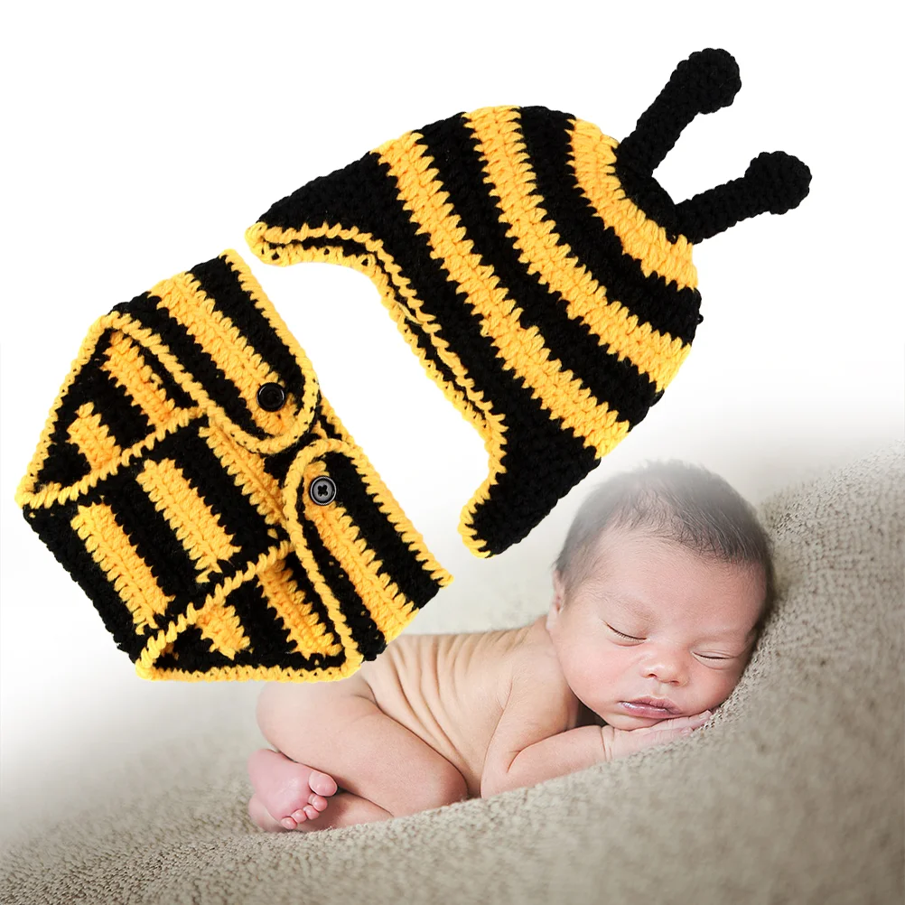 

Newborn Photography Props Crochet Bee Shape Costume Prop Outfits Newborn Photography Clothing Set Baby Photo Props (Black and