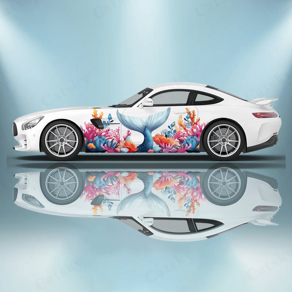 

Underwater Coral Mermaid Tail Car Vinyl Wraps Decal PVC Anti Scratch Sticker Suitable for Trucks SUV Decor Auto Accessories Gift