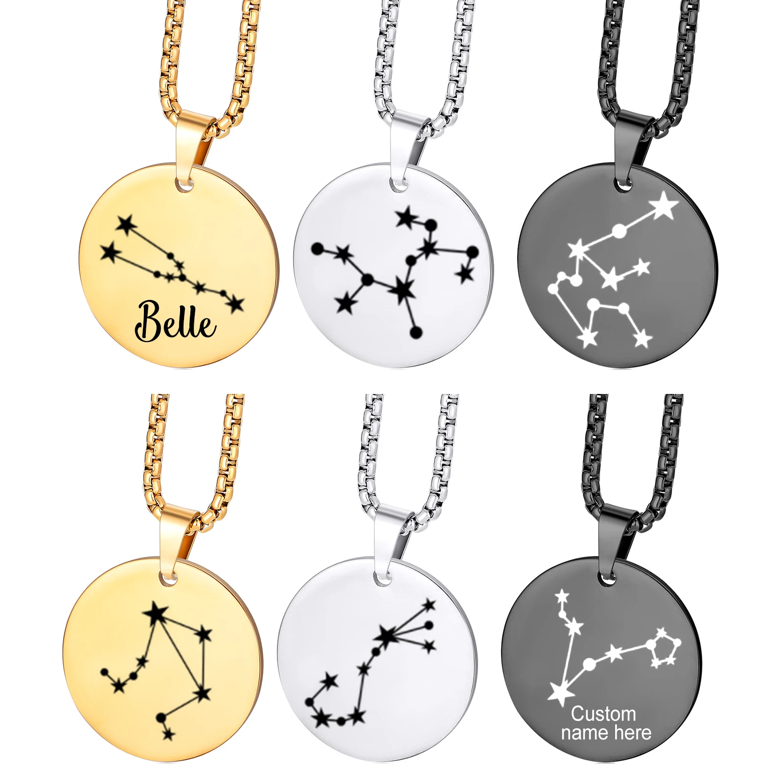 

Personalized Zodiac Stainless Steel Necklace Constellation Round Pendant Constellation Jewelry Zodiac Sign Pendant Birthday Gift