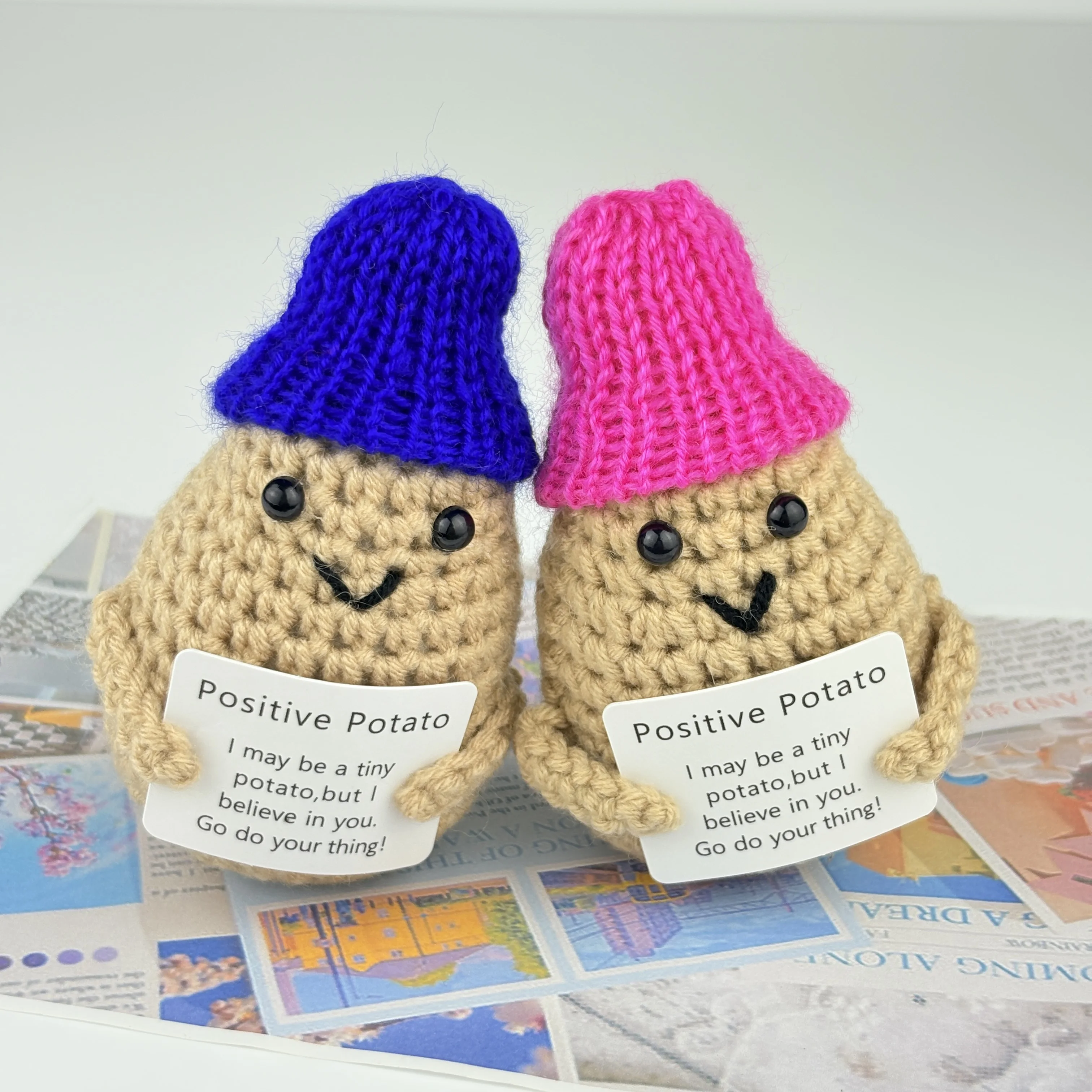 Positive Energy Pocket Hug Handmade Crochet Potato Doll Smiling Mini Knitted Plush Emotional Support Ornament Warm Surprise Gift