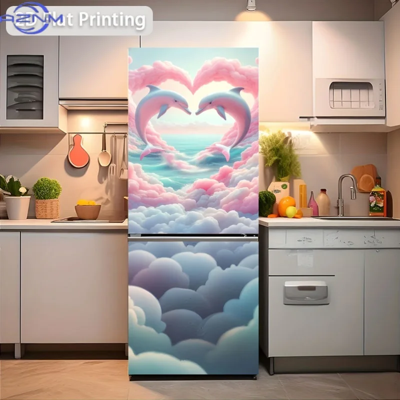 1pc of Refrigerator Sticker Measuring  with The Theme Design 'Dolphin Appointment Under The Heart Cloud'. This Self-Adhesive W