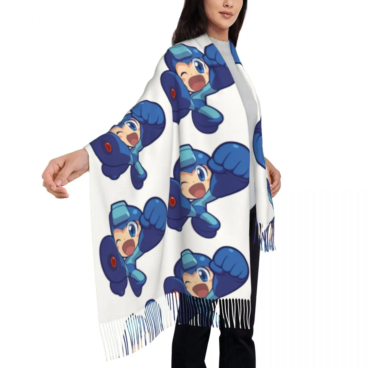 Megaman Video Game Mega Man Scarf Tassel Scarves for Women Soft Warm Shawls and Wraps Large Fall Winter Shawl Wrap