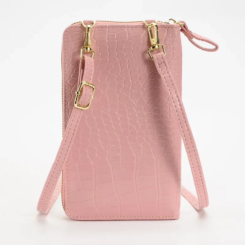 Crocodile Grain Mobile Phone Bag Korean Style Fashion Large Capacity Double Layer Wallet Multifunctional Ladies Crossbody Bag