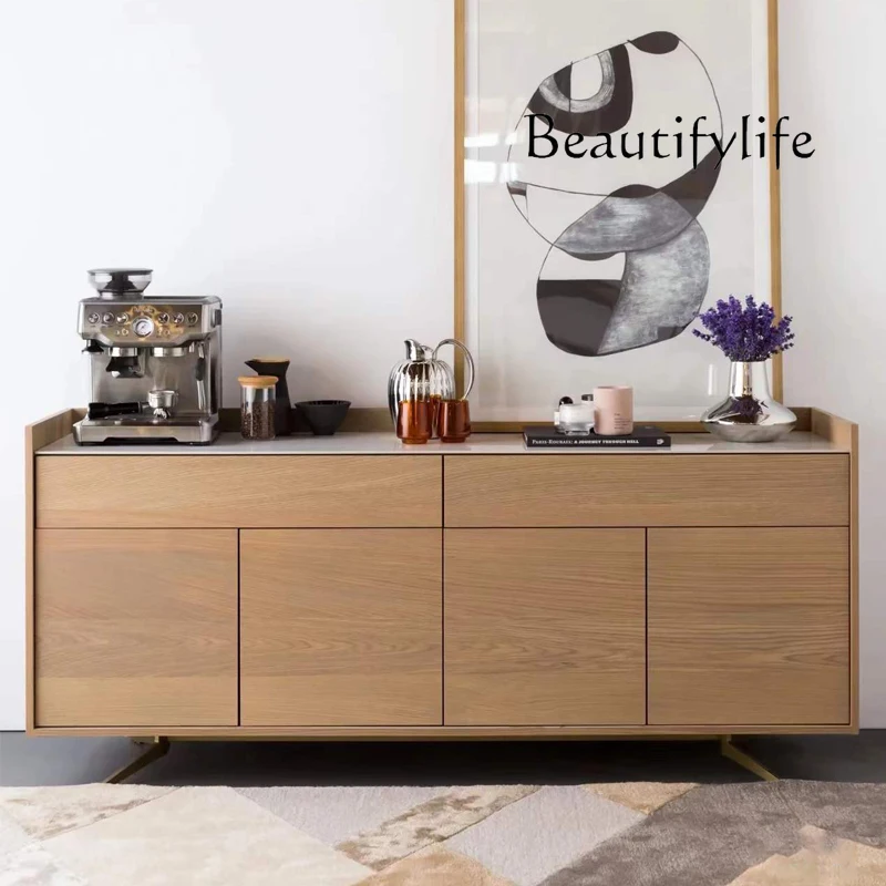 Modern Minimalist Mid-Ancient Style Solid Wood Stone Plate Table Top Solid Wood Sideboard Cabinet Living Room Locker