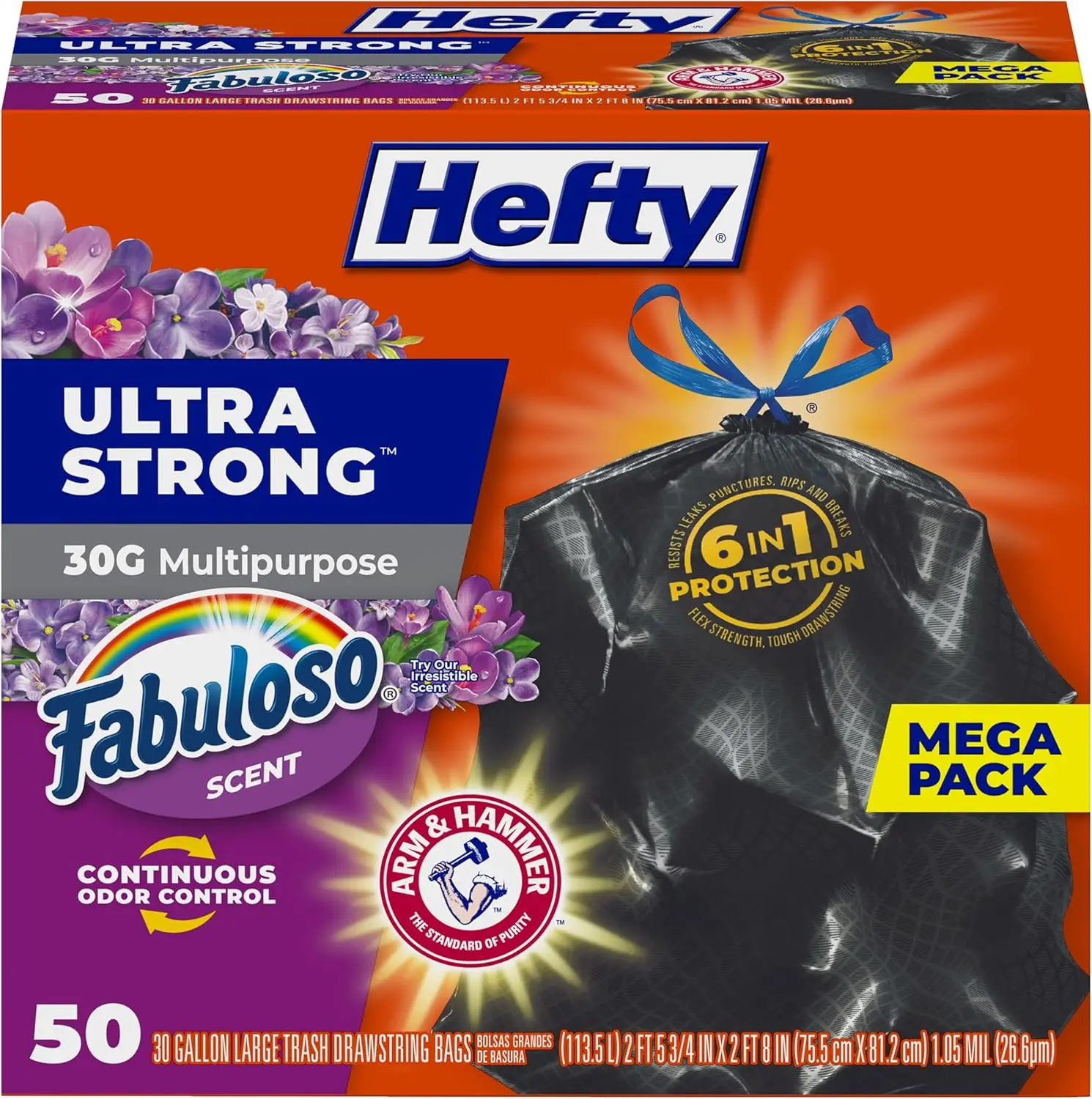 

30 Gallon Heavy Duty Trash Bags with Drawstring, Leak & Tear Resistant, Fabuloso Scented, 50 Count