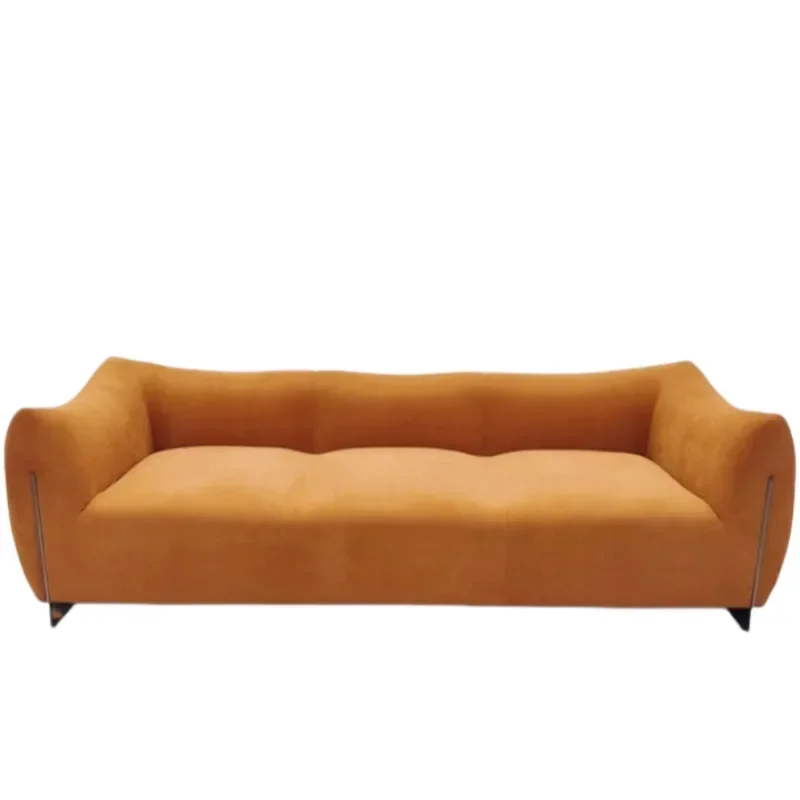Niche designer corduroy dopamine color scheme retro metal base horn cloud sofa