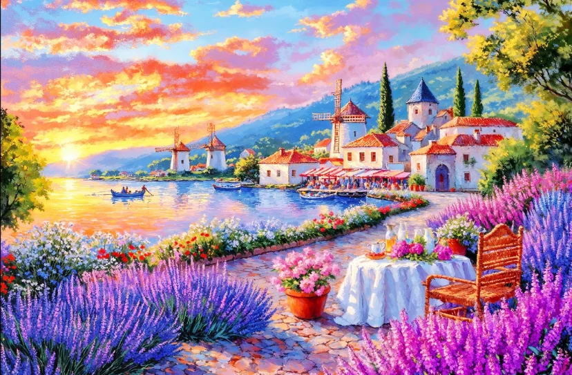

9ct 100x70cm Lakeside lavender Embroidery DIY Printed Kits Cross Stitch Needlework Set Home Decor Crafts With Needle