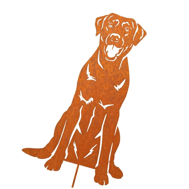 Garden Metal Dog Stake Figure with Weathered Brown Finish best sale