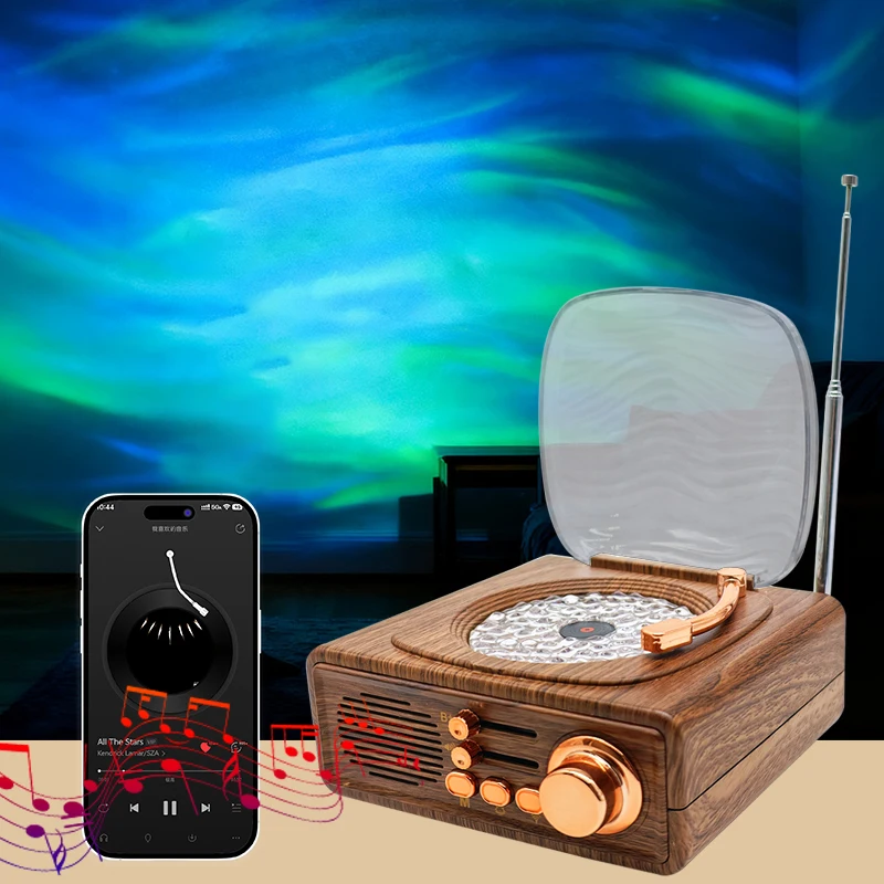 New water ripple aurora starry sky projection light atmosphere romantic dream luxury bedside night light wireless radio music