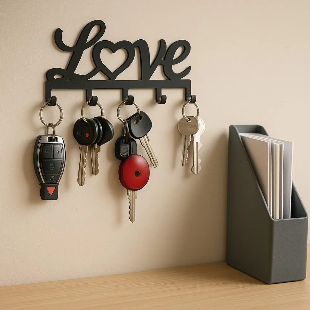 رف مفاتيح حائط عائم على شكل فن حديدي عصري - أفضل بائع مع تركيب مزدوج اللزجة وفتحة لكمة، أداة للمفاتيح