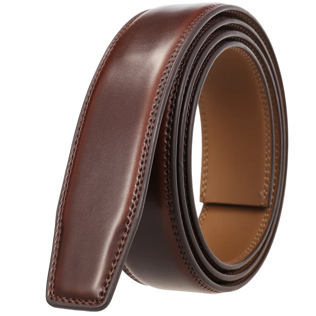 Ceinture en cuir de vachette sans trous pour homme, marque de luxe, cliquet, sans structure automatique, marron environnement, haute qualité,