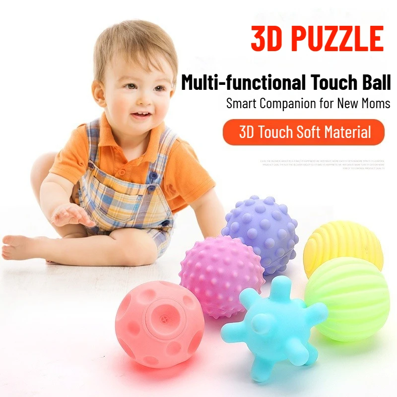 6 pçs/set crianças quebra-cabeça massagem toque borracha macia mão aperto bola, treinamento de aperto sensorial brinquedos do bebê treinamento precoce do bebê