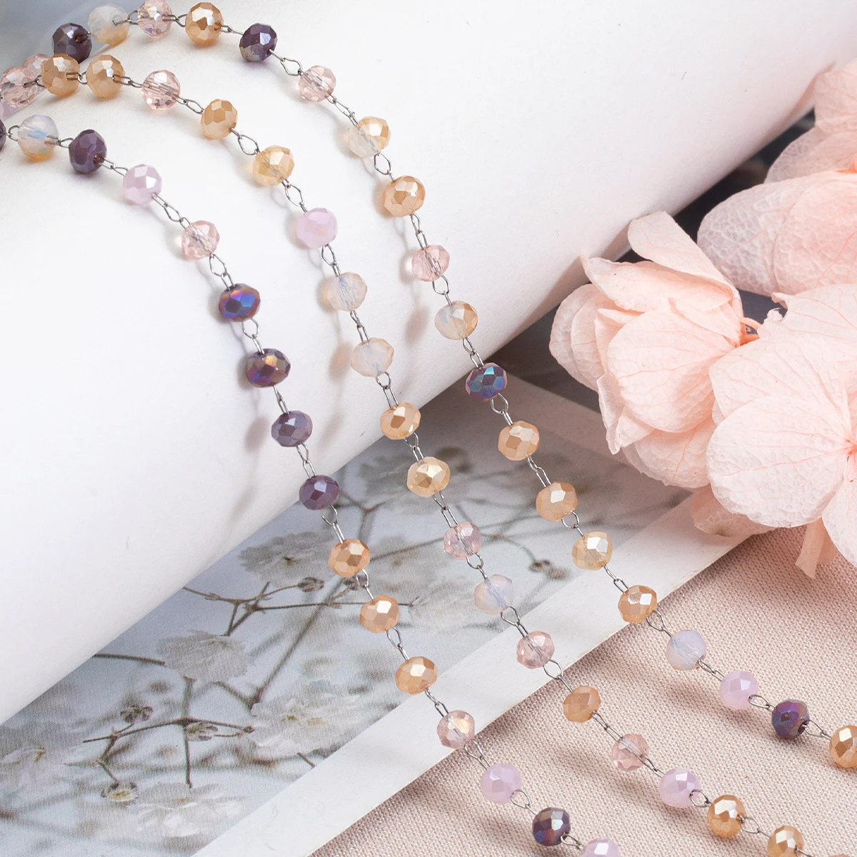 1 Meter Edelstahl Mehrfarbige Kristallperlen-Ketten für DIY Halsketten Armbänder Schmuckherstellung Zubehör – Detail 17