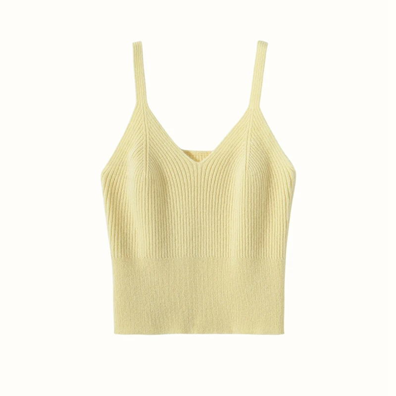 Spring  Women Sexy 100% Goat Cashmere High Elasticity Vest Crop Fashion Tops V-Neck Tank Soft Warm Ladies Knitted Camisole Girl