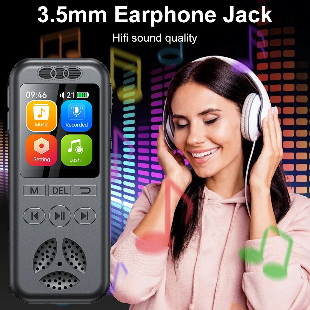 128GB Digital Voice Recorder 1536KBPS Professional Sound Dictaphone Voice Activated Audio Recording WAV MP3 Player for Meeting