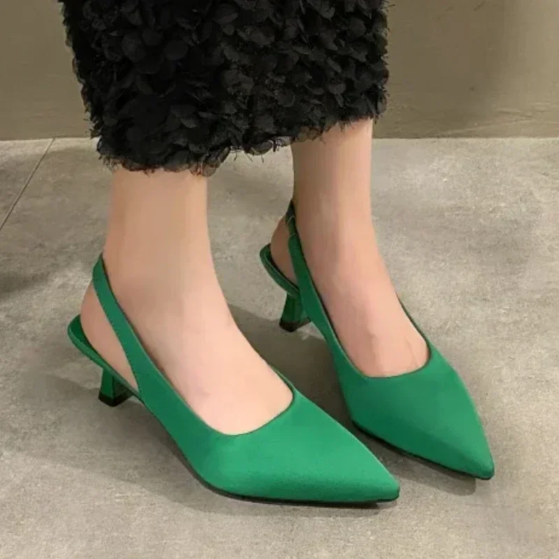 Fashion Shoes for Ladies Slingbacks Slip on Women Pumps Spring Pointed Toe Solid Sexy Dress Party Stilettos or Thin Heels Shoes