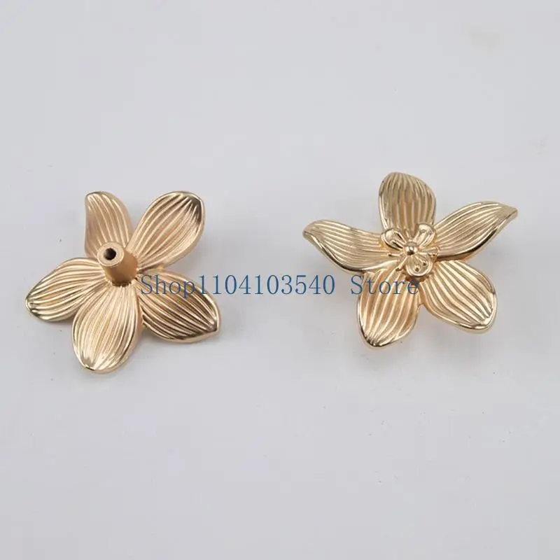 02DC Home Furniture Knobs Gold Tone Flower Pull Set with Back Screw Mount, 4 Piece Drawer Hardware for Dressers and Closets in