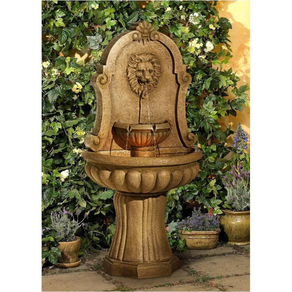 

Outdoor Water Wall Fountain 58" High with LED Light Tiered Cascading for Garden Patio Backyard Deck, Waterfall Fountain