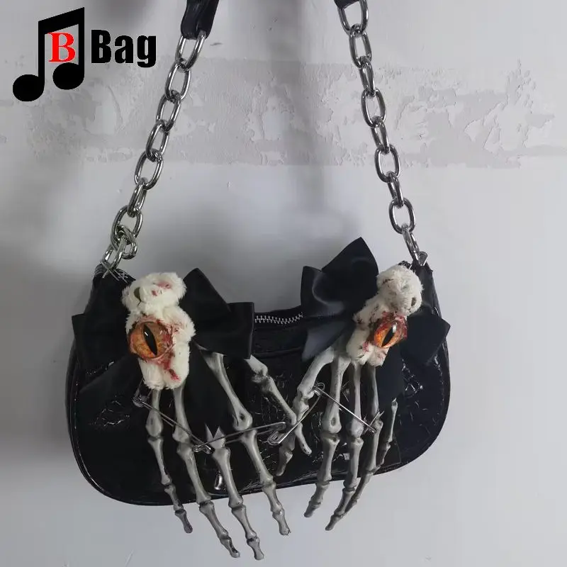 Womens Harajuku Shoulder Bags Goth Handbags Bags skull claw Y2K girl Halloween Cosplay punk tote skeleton Gothic underarm bag