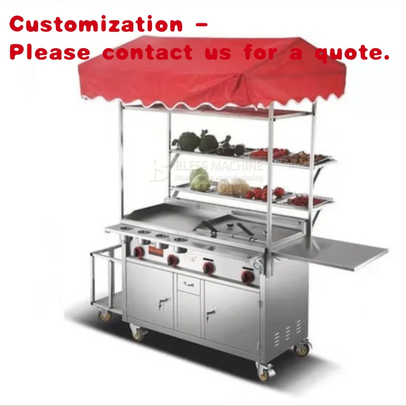 

custom.2026 Hot Selling Factory Outlet Stall Artifact Multipurpose Mobile Stainless Steel Street Food Snack Trolley Handcart
