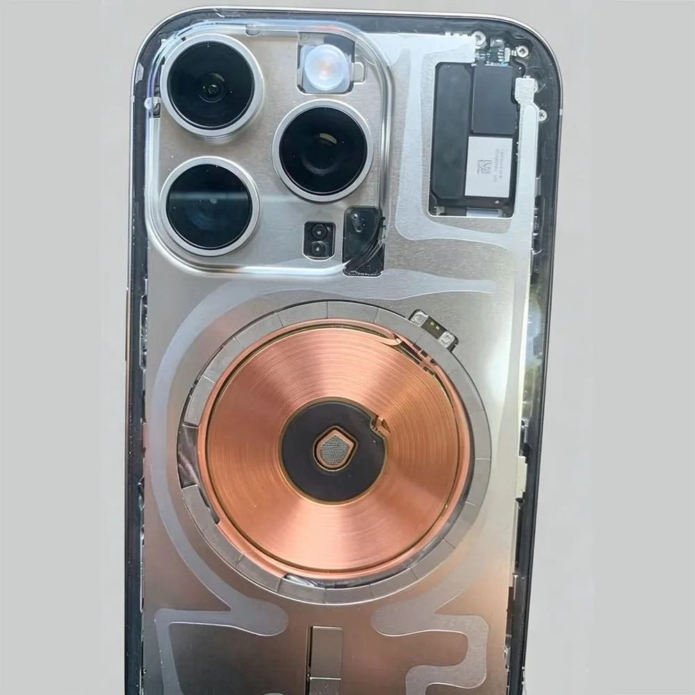 Przezroczysta szklana tylna obudowa DIY do iPhone 14 15 16 Plus Pro Max z osłoną obiektywu aparatu, magnesem, cewką, uszczelką i narzędziami - kompletny zestaw do wymiany. — zdjęcie produktu 6
