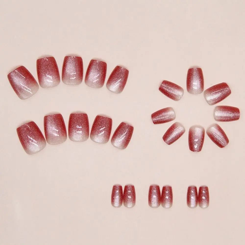 Fashion Long Ballerina False Nails Pink Aurora French Fake Nails Full Cover Wine Red Nail Tips DIY