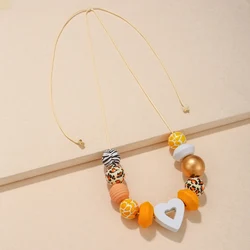 vintage cute wood beads heart Bib necklaces pendants for women adjustable long choker necklace Girls Neck Jewelry Accessories