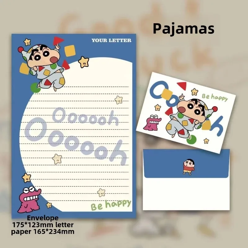 4pcs ชุด Crayon Shin-Chan ซองแผ่นจดหมายอะนิเมะ DIY งานแต่งงานวันเกิดการ์ดเชิญการเขียนเอกสารเครื่องเขียน