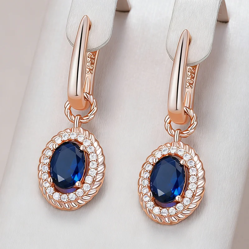 Kinel Hot Shiny Blue Natural Zircon Dangle Earrings for Women Fashion 585 Rose Gold Color Party High Quality Daily Fine Jewelry