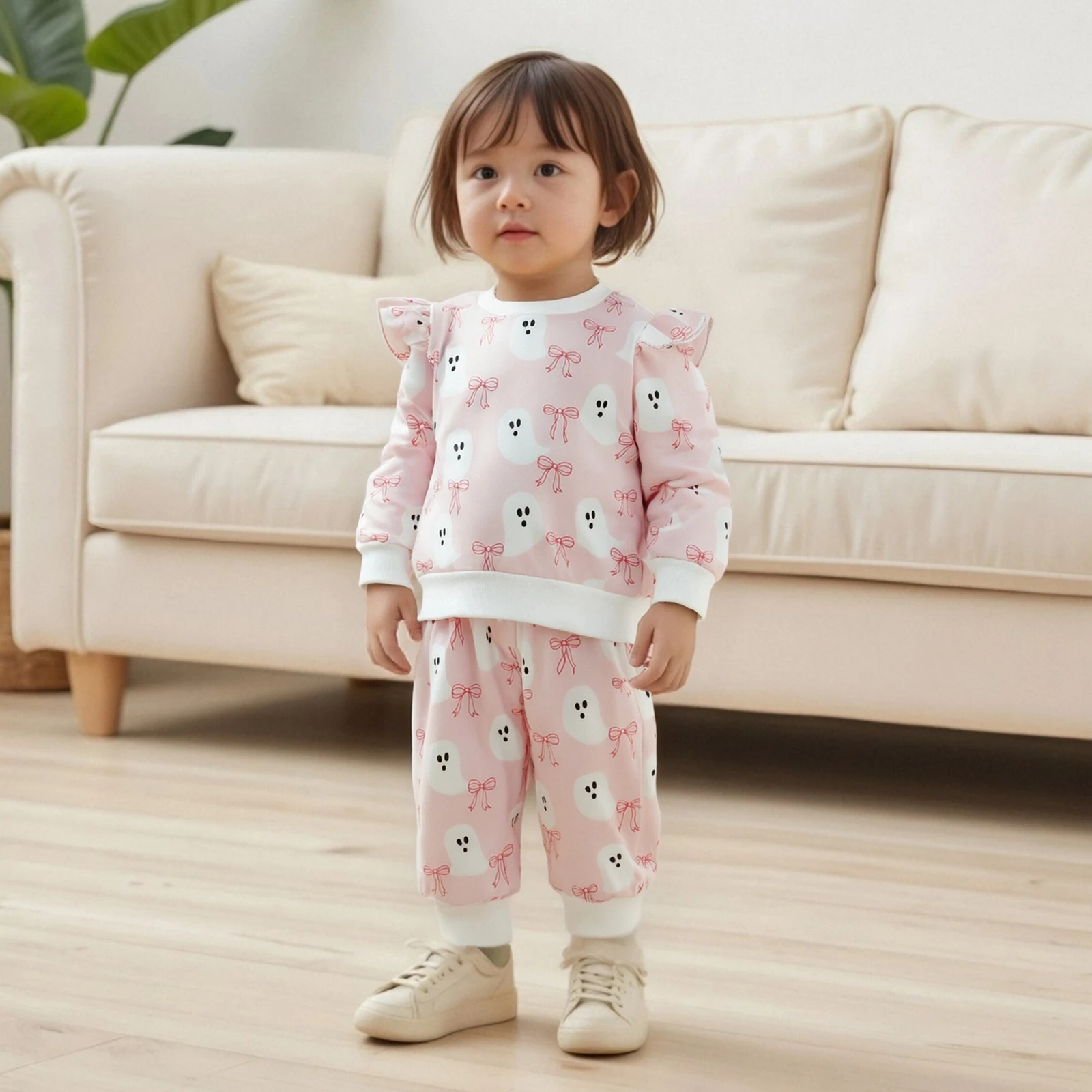 مجموعة ملابس الفتيات الصغيرات بلوفر بأكمام طويلة مطبوع عليه قرع الهالوين مع بنطال مكون من قطعتين #2