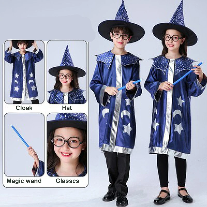 Halloween Children's Cosplay Costume Girls Boys' Carnival Party Cloak Purim Cos Magician Christmas Mantle Kids Satin Magic Cape