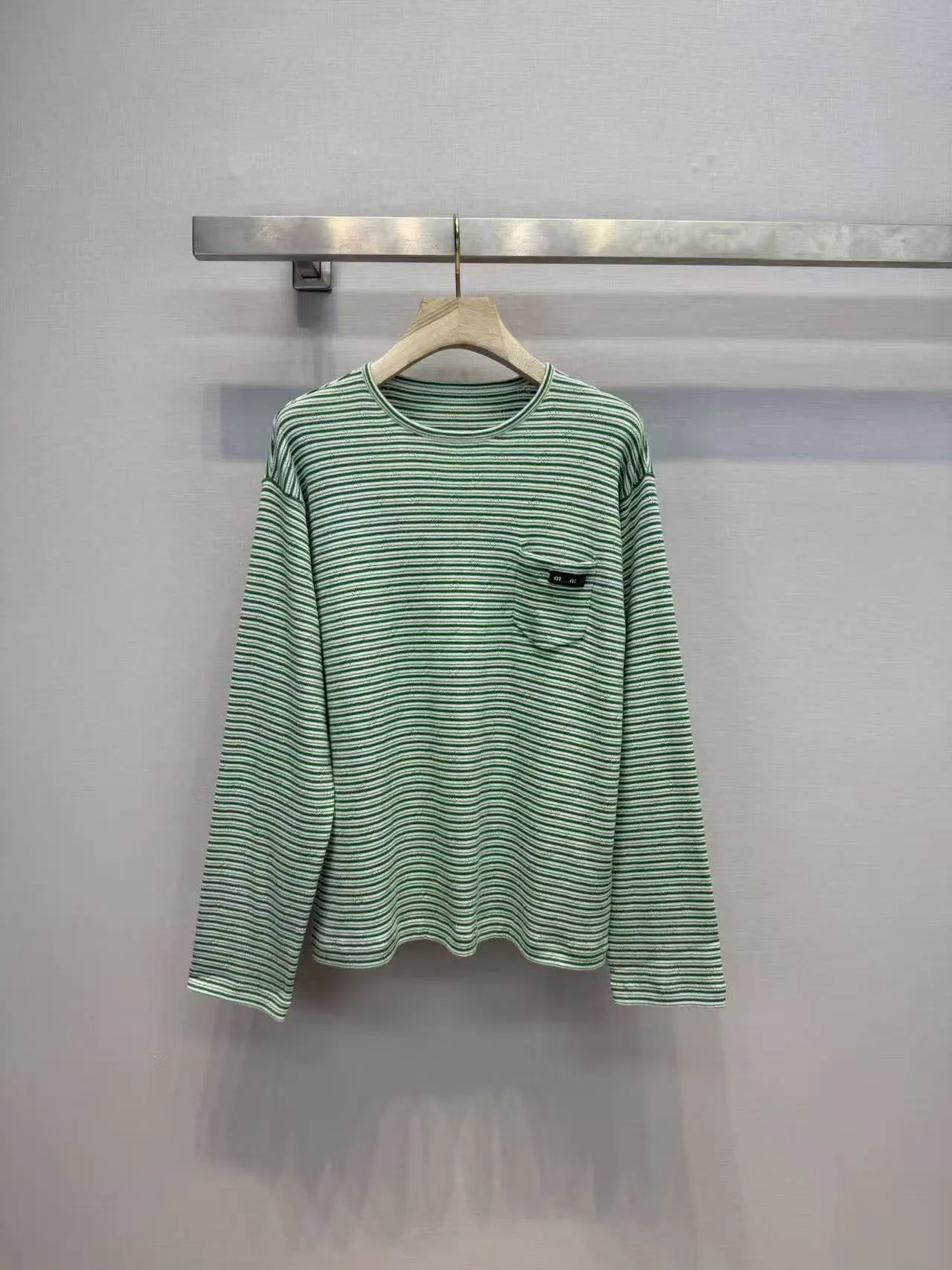 Women's Casual round Neck T-shirt Spring Summer New Style Letter Patchwork Striped Loose Fit Silk Blend Long Sleeve Top