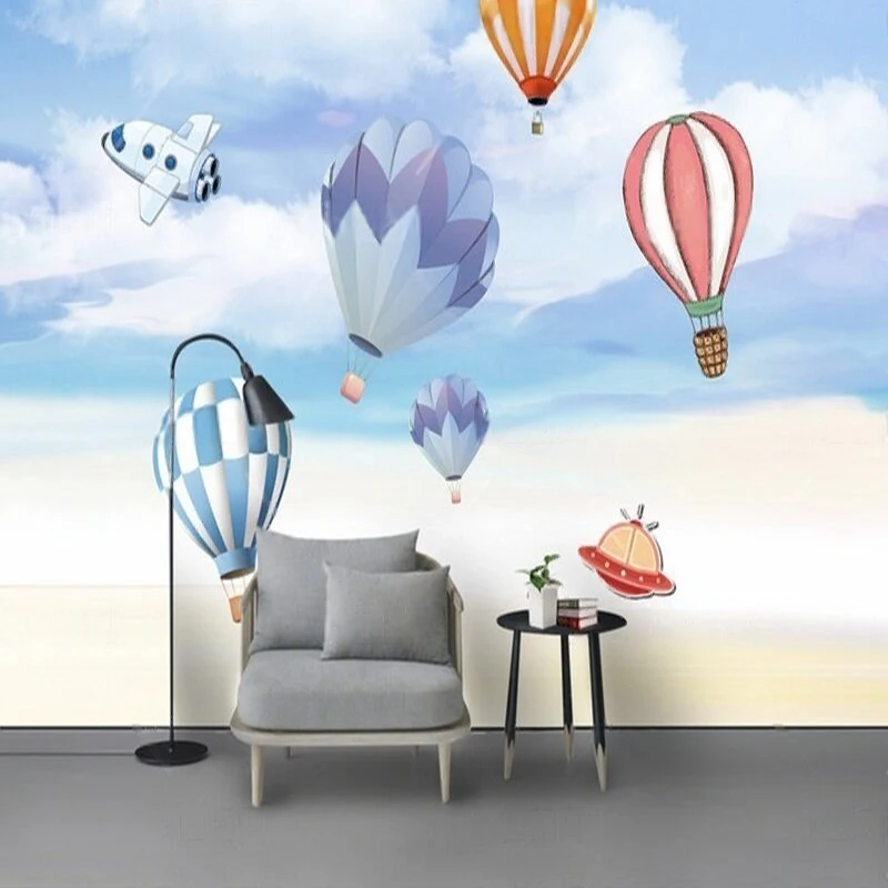 Nordic minimalist cartoon airplane hot air balloon children's room TV luxurious home decoration bedroom background wall