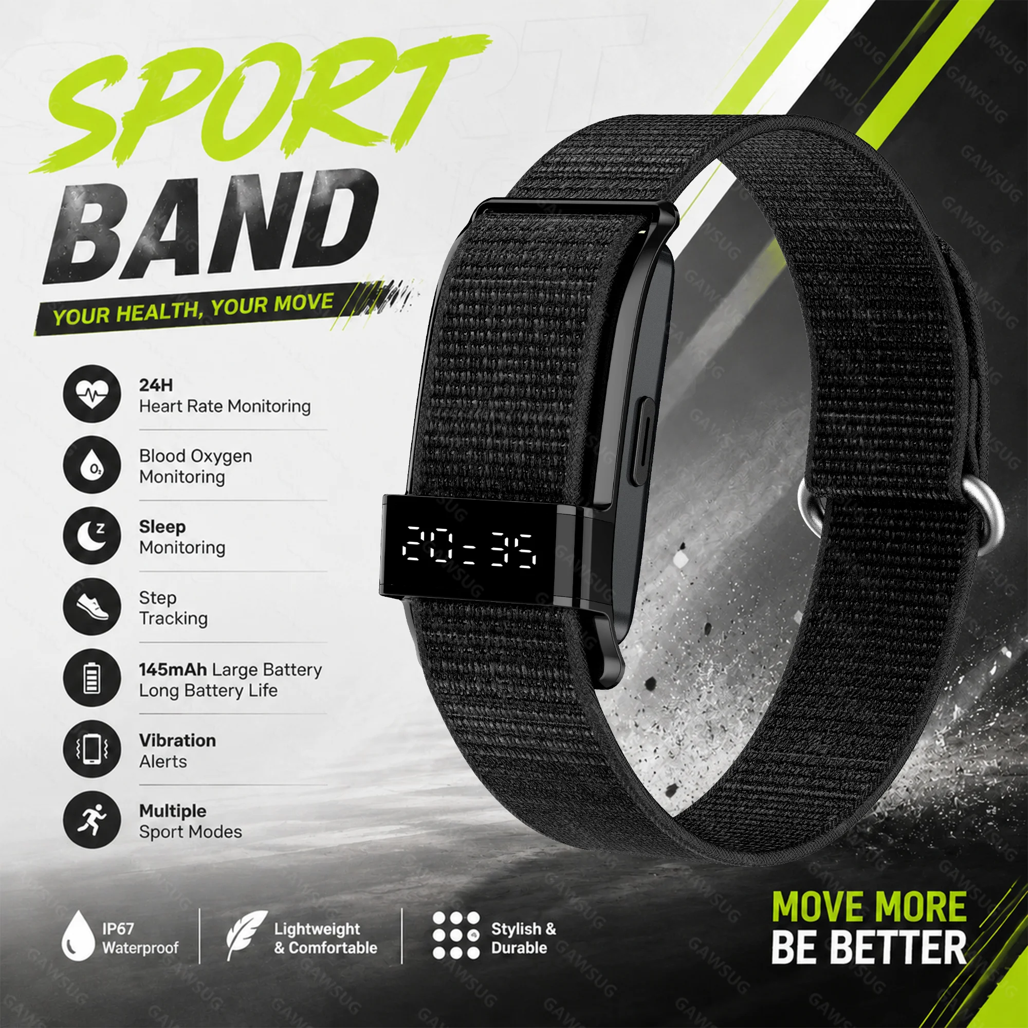 Minimalist Smart Band Hidden LED Time Fitness Tracker Men Women Heart Rate SpO2 Sleep Monitor Vibration Bracelet Gift Android iO