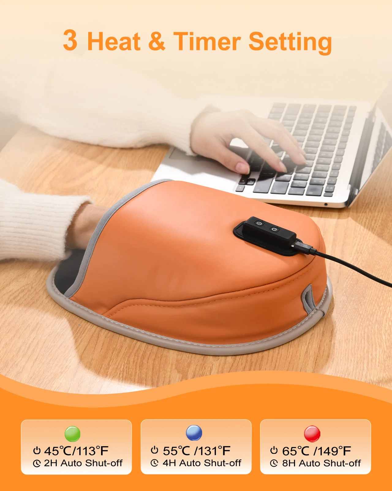 Eary 3 Settings Heated Mouse Pad Hand Warmer 5V/2A USB-C Hand Warming for Office Home Computer Laptop Gifts for Men Women Friend view 3