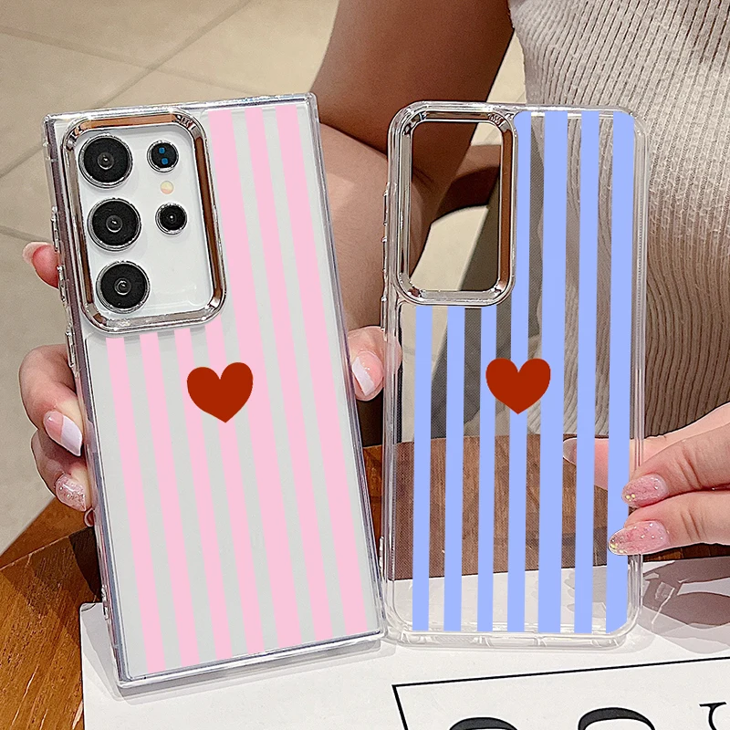 Stripes Hearts pattern Phone Case For Samsung Galaxy S26 S25 S24 S23 Ultra S25 FE A57 A37 A17 A56 A16 A36 A55 A26 A54 Soft Cover
