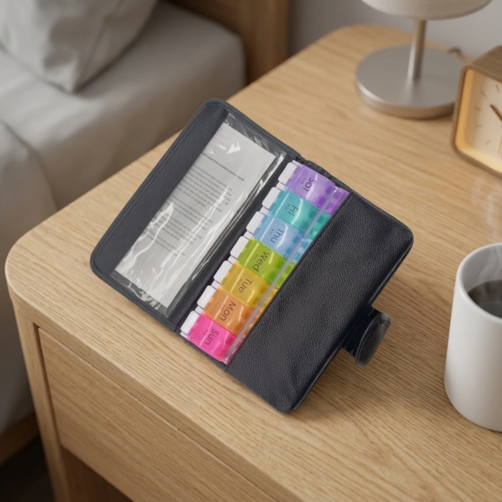 Medication Organizer Foldable Medication Box with Leather Cover Medicine Storage Case Compact Medicine Box Multi-Functional