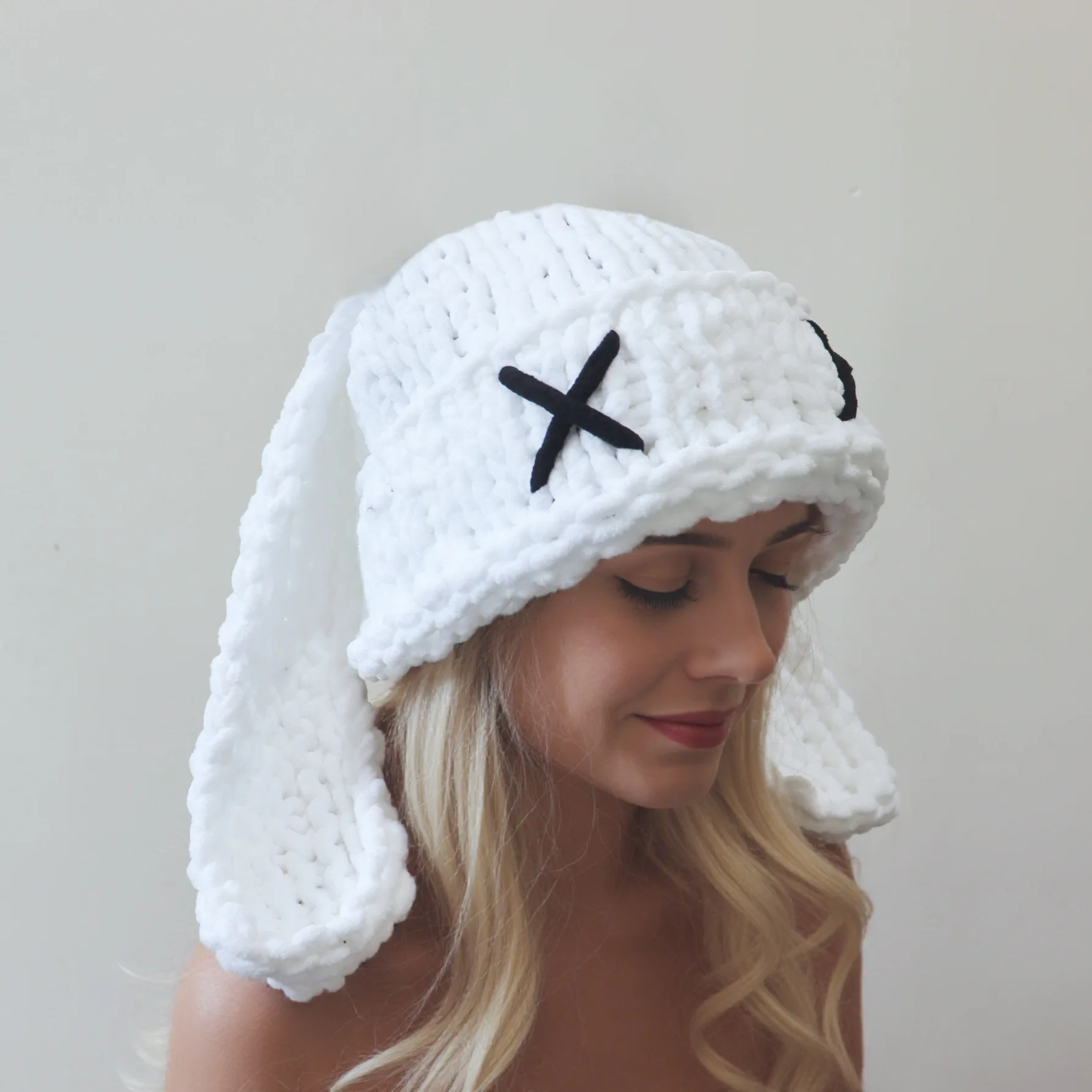 Kawaii Versatile Knitted Beanies Thickened Warm Long Ears Cap Y2K Ear Protection Little Devil Hat Autumn Winter Season