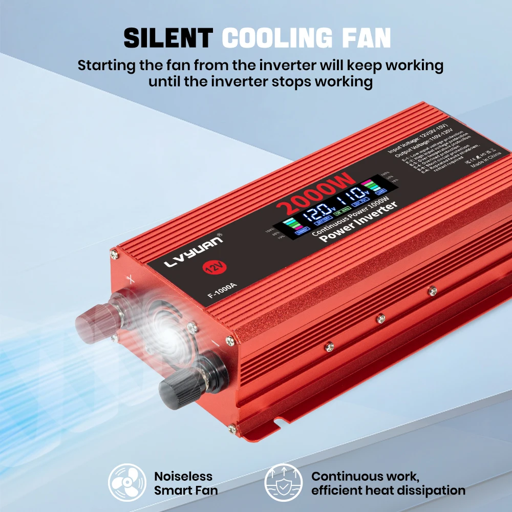 محول السيارة عاكس الطاقة تيار مستمر 12 فولت إلى التيار المتناوب 110 فولت محول LCD 1500-2600 واط المزدوج USB شاشة الكريستال السائل العاكسونات الشمسية بنك الطاقة المحمولة #5