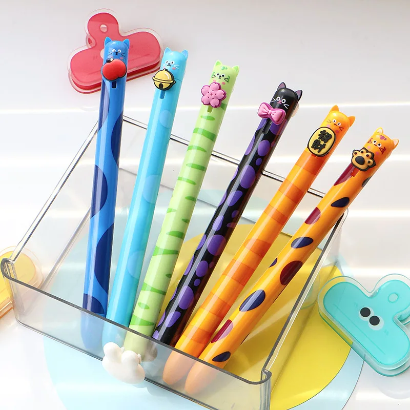 Wholesale 48pcs Cat Erasable Pens for School Students Writing Accessories Blue Ink Gel Pens Kawaii Gadget Korean Stationery Bulk